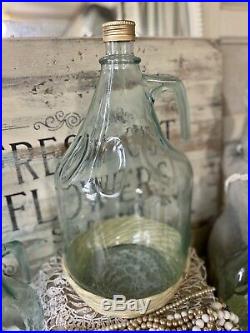 3 Set Antique Vtg Italy Italian Green Glass Rattan Olive Oil Jar Bottle UNIQUE