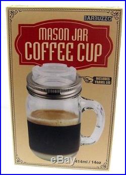 44651 MASON JAR COFFEE MUG GLASS TRAVEL GOBLET WITH LID AND HANDLE JAM JAR GIFT