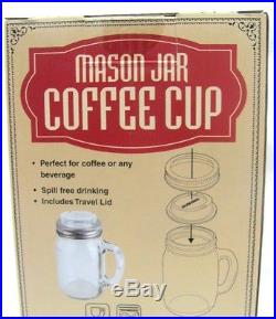 44651 MASON JAR COFFEE MUG GLASS TRAVEL GOBLET WITH LID AND HANDLE JAM JAR GIFT