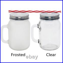 48Pcs 12oz Sublimation Clear Glass Mason Jar Mug Cup with Handle wit Lids&Straws