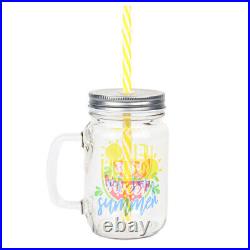 48 Packs 12oz Sublimation Clear Glass Mason Jar Cup with Handle, Lids & Straw