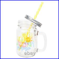 48pcs 12oz Mason Jar Cup with Handle Clear Glass Iced Coffee Cup + Lids Straws