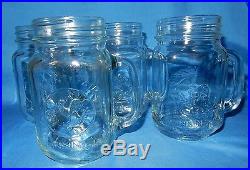 4 Chicken / Rooster 16 oz Drinking Jar Clear Glass Country Fair Mason Jar Handle
