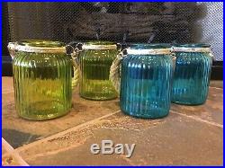 4 Glass Jars With Handle, Home Decor, 2 Blue Jars & 2 Green Jars