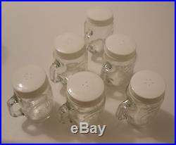 4 Harvest Salt'n Pepper Glass Shaker set Four little Mug Jars w handle