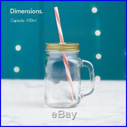 4 Mason Glass Drinking Jar Straw Jars Handle Glasses Lid Set Jam Clear
