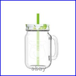 4 Pack 490ml Mason Jar with Handle Lid Straw Caddy Drinking Glass New Decorated