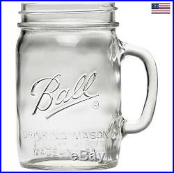 4 Pack Ball 1-1/2 Pint Clear Mason Jars Party Drinking Mug Glasses WithHandle 24Oz