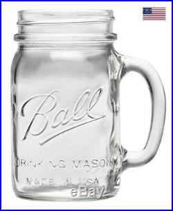 4 Pack Ball Pint Clear Mason Jars Party Drinking Mug Glasses With Handles 16Oz Jar