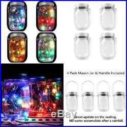 4-Pack Solar Powered Mason Jar Lights (Mason Jar & Handle Included), 5 Colors