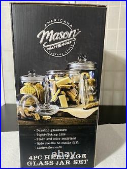 4 Pc Heritage Glass Jar Set, Mason Craft And More Storage Glass