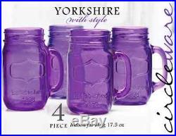 4 Purple Mason Jars 17.5 oz Yorkshire Glass Country Drinking Beverage Handle Mug