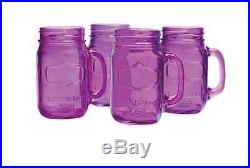 4 Purple Mason Jars 17.5 oz Yorkshire Glass Country Drinking Beverage Handle Mug