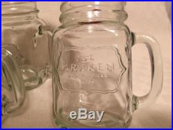 (4) The Kraken Black Spiced Rum Jar Mug Glasses withHandle, Mason Jar Style, Pint