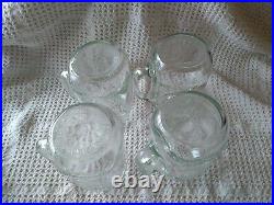 4 Vintage Golden Harvest Drinking Jar Glass Mugs With Handle 32oz Regular Mouth