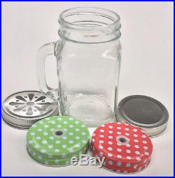 500ml Glass Mason Jar Drinking Cup With Handle Select Lid Colour / Design