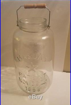 5 Gallon Mason Glass Jar American Eagle Patent Nov 30, 1858 Wire Handle