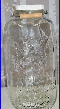5 Gallon Mason Glass Jar w Lid & American Eagle Patent Nov 30, 1858 Wire Handle