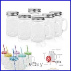 6Pcs 16oz Glass Mason Jar Set Handled Lidded Tumbler Glasses And Straws BPA Free