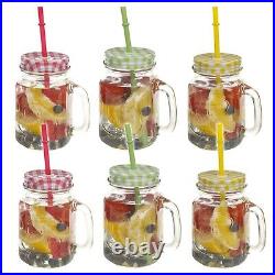 6 12 x 500ml Drinking Cocktail Glasses With Handle & Straw Mason Jars Retro Cups