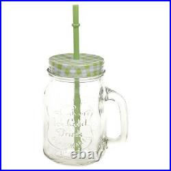 6 12 x 500ml Drinking Cocktail Glasses With Handle & Straw Mason Jars Retro Cups