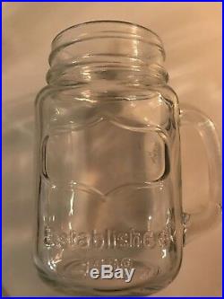 6 Antique Vintage Glass Mason Jar With Handle And Inscription Established 1898