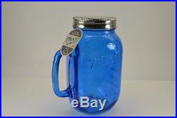 6 Mason Craft & More 32 Oz. Large Glass Mason Jar Mug Handle Lid Dark Blue New