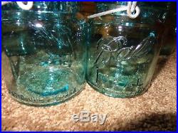 6 Old Vintage Blue Glass Ball Ideal Pint Bail Handle Canning Jars 1923-1933 Jar