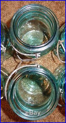 6 Old Vintage Blue Glass Ball Ideal Pint Bail Handle Canning Jars 1923-1933 Jar