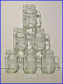 6 Vintage Golden Harvest Mason Drinking Jars with Handles Embossed 24oz Mugs