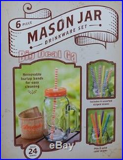 6pc Mason Jar Drinkware Set with Handles New