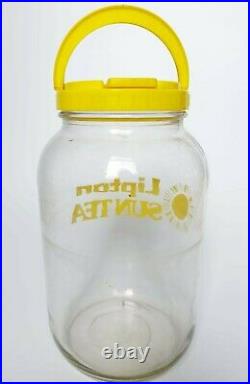 70s VTG LIPTON Iced Tea Glass Advertising Display Storage Jar w Handle Kimchi