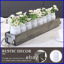 9-Piece White Mason Jar Vases in 27-Inch Gray Wood Display Box with Rope Handles