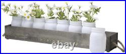 9-Piece White Mason Jar Vases in 27-Inch Gray Wood Display Box with Rope Handles