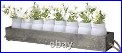 9-Piece White Mason Jar Vases in 27-Inch Gray Wood Display Box with Rope Handles