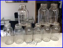 9 Vintage Hazel Atlas & Cleveland Fruit Co Glass 1/2 Gallon Canning Jars Handles