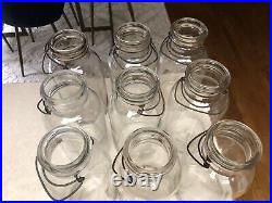 9 Vintage Hazel Atlas & Cleveland Fruit Co Glass 1/2 Gallon Canning Jars Handles