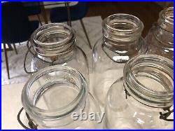 9 Vintage Hazel Atlas & Cleveland Fruit Co Glass 1/2 Gallon Canning Jars Handles