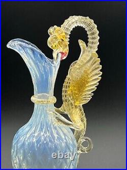 ABSOLUTLY FANTASTIC Venetian Glass Ewer with Dragon Handle, 10.5 Vase