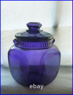 ANTIQUE- 1800 PATIENT EMBOSSED BISCUIT JAR DEEP PURPLE WithLID /RARE