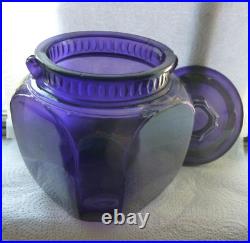 ANTIQUE- 1800 PATIENT EMBOSSED BISCUIT JAR DEEP PURPLE WithLID /RARE