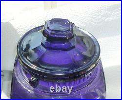 ANTIQUE- 1800 PATIENT EMBOSSED BISCUIT JAR DEEP PURPLE WithLID /RARE