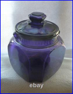 ANTIQUE- 1800 PATIENT EMBOSSED BISCUIT JAR DEEP PURPLE WithLID /RARE