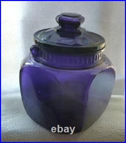 ANTIQUE- 1800 PATIENT EMBOSSED BISCUIT JAR DEEP PURPLE WithLID /RARE