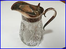 Antique Abp Cut Glass Syrup Silver Plated Top Handled Kitchen Ware Jar