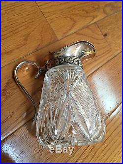 Antique Abp Cut Glass Syrup Silver Plated Top Handled Kitchen Ware Jar