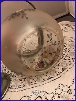 ANTIQUE BISCUIT JAR FROSTED PAINTED GLASS SILVER-PLATE LID & HANDLE 19c