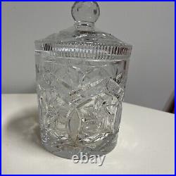 ANTIQUE CRYSTAL BISCUIT COOKIES LIDET JAR 10/6.25-D 24% Lead Crystal Hand Cut