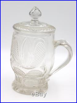ANTIQUE CUT CRYSTAL BISCUIT JAR WITH HANDLE- Engraved A. S. Deu 23 Maerz 1841
