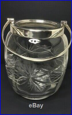 ANTIQUE CUT GLASS BISCUIT JAR Silverplate Lid, Handle & Rim